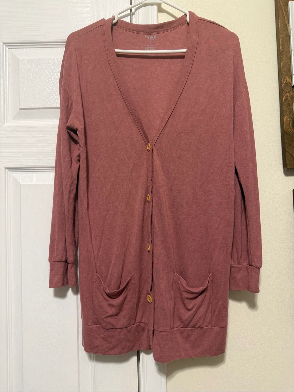 KYTE Long Button Cardigan in Dusty Rose